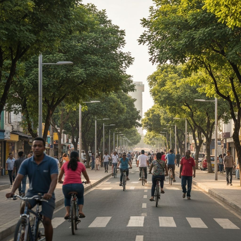 Vibrant sustainable urban street scene